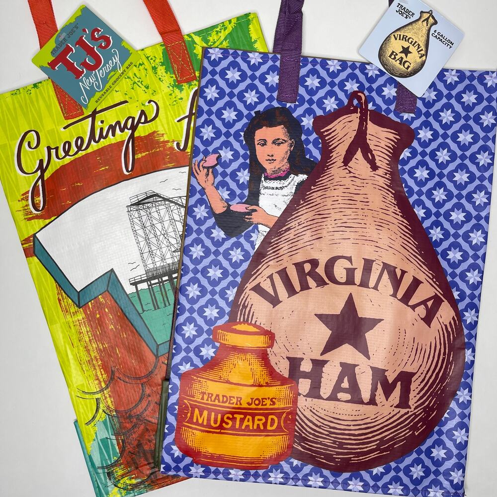 Set of 2! Trader Joe’s Reusable Tote Bags East Coast VIRGINIA VA + WASHINGTON DC